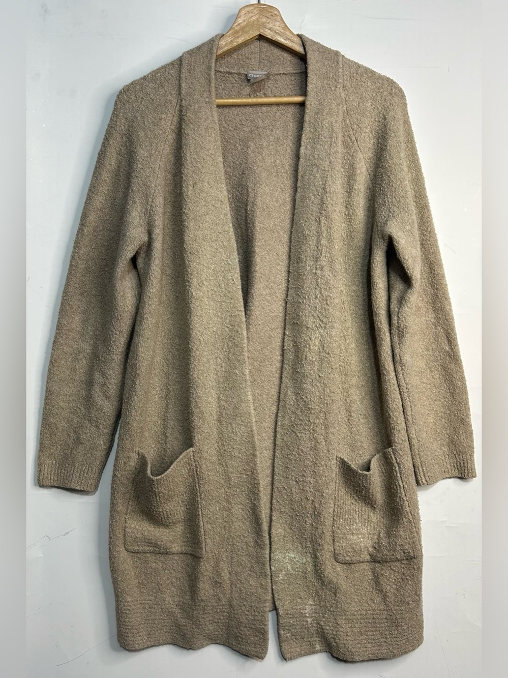 Chico's Tan Terry Cloth Open Front Cardigan Size 1 (Medium)